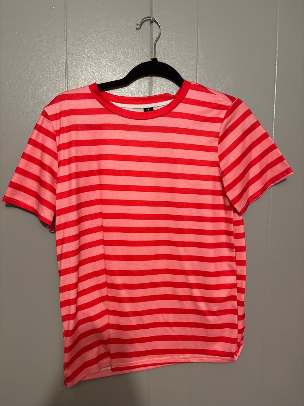 SHEIN Red and Pink Striped Short Sleeve Tee